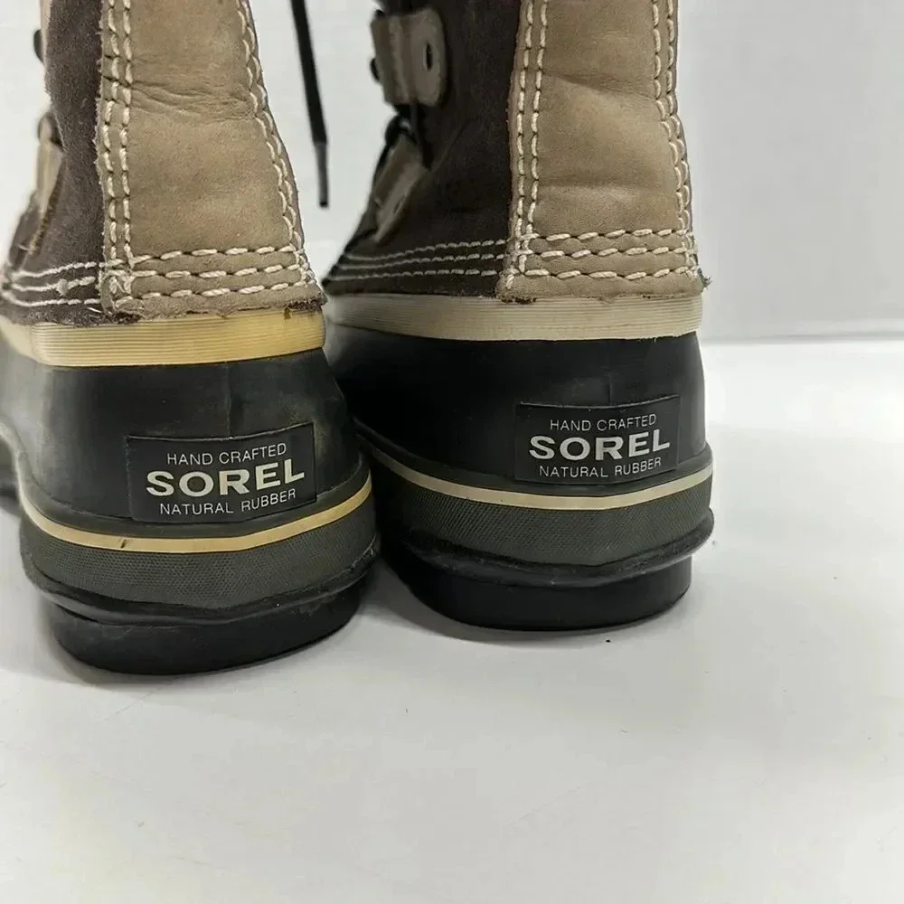 Sorel Joan of Artic Boots Winter Lace Up Brown Waterproof Suede Faux Fur Size 6